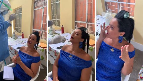 Cynthia Klitbo muestra cómo le realizan la prueba de hisopado a Mariella Zanetti. (Foto: Instagram / @mariella_zanetti).