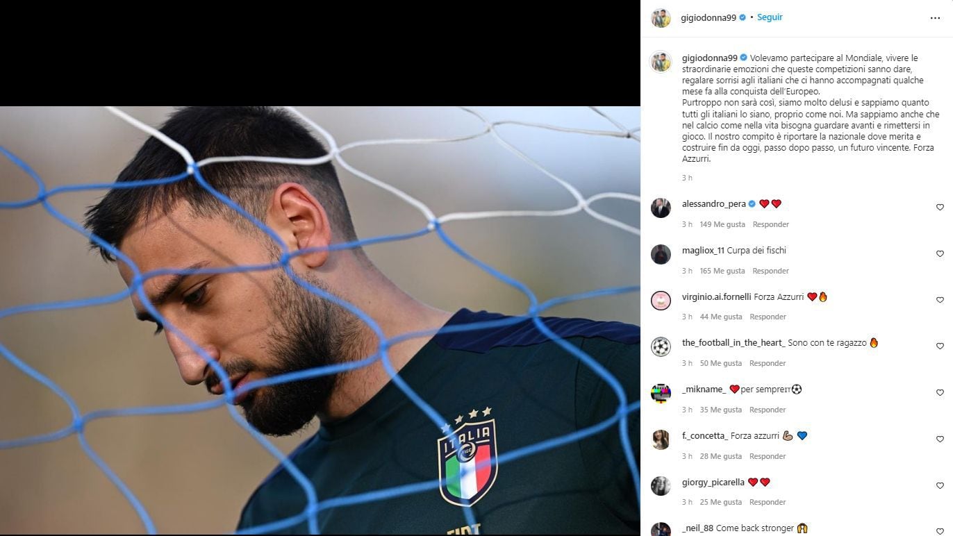 El mensaje de Donnarumma tras la eliminación de Italia. (Foto: Instagram)