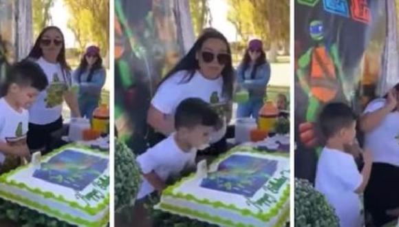 La inesperada reacción de un niño tras morder la torta  de cumpleaños.