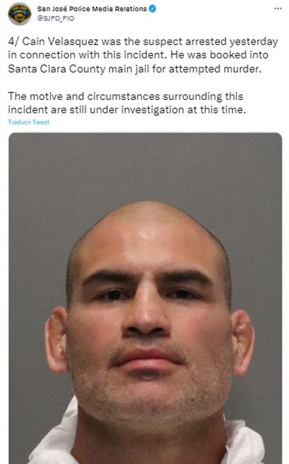 El departamento policial de San José en California comunicó que el exluchador de la UFC fue detenido “en la cárcel principal del condado de Santa Clara por intento de asesinato”.