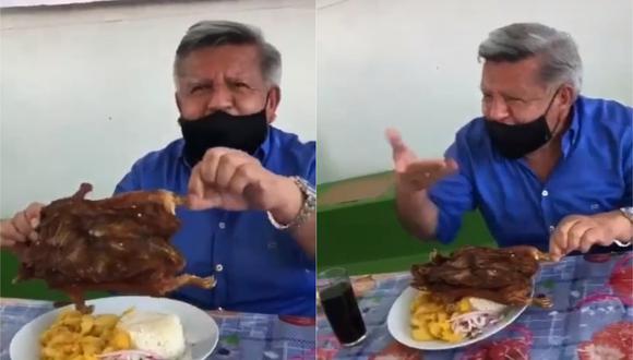 César Acuña subió un vídeo a Tik Tok en el que sale comiendo un cuy frito, su plato favorito. (Tik Tok)
