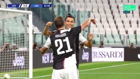 Gonzalo Higuaín marcó un golazo ante Lecce tras un pase de taco de Cristiano Ronaldo. (Foto: captura)