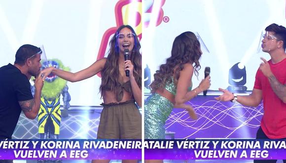 Korina Rivadeneira y Natalie Vértiz se mostraron feliz al estar en el set de "Esto es guerra". (Foto: Captura América TV).