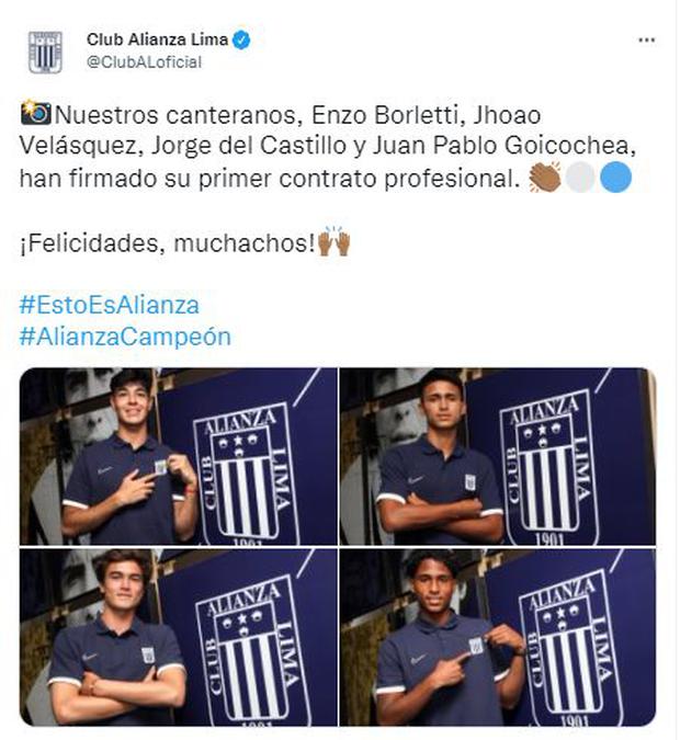 Alianza Lima anunció así el vínculo profesional con cuatro de sus juveniles.