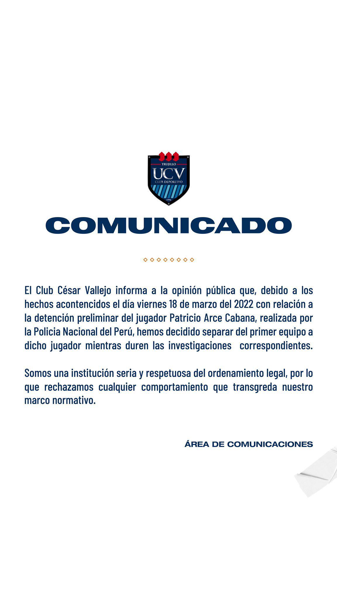Patricio Arce fue separado del plantel de César Vallejo tras ser parte de investigaciones. (Captura: Twitter)