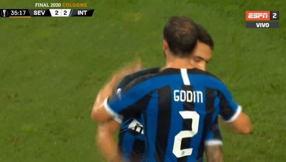 Diego Godín encuentra el empate para Inter de Milán en la final de la Europa League  (FOTO ESPN)
