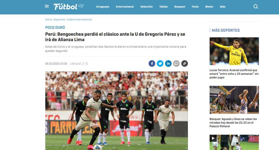Prensa uruguaya destacó la victoria de Pérez y la renuncia de Bengoechea. (Captura)