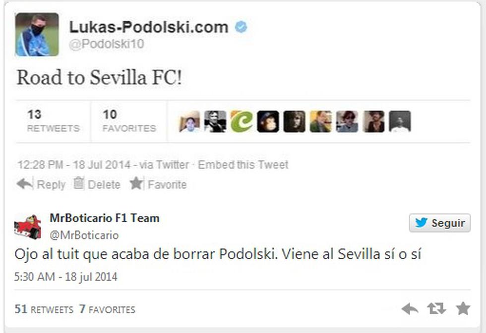 Liga Española: Lukas Podolski revela traspaso al Sevilla en Twitter