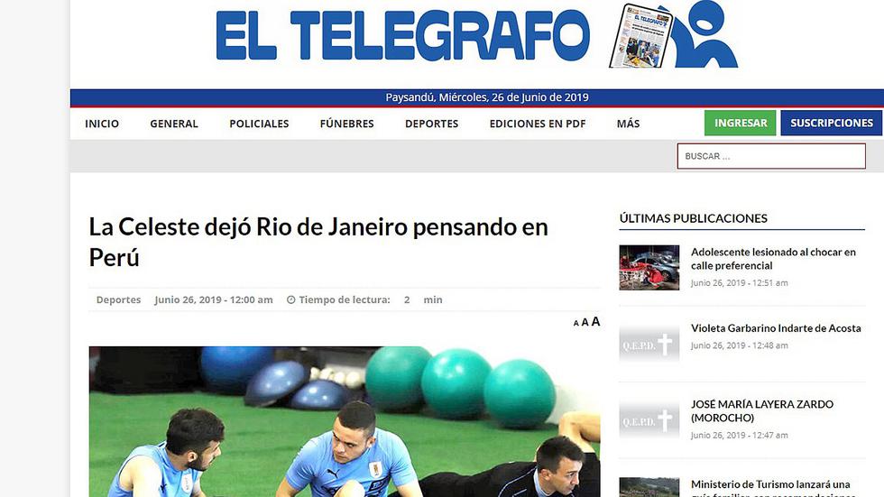 Perú vs. Uruguay: así informan en Uruguay sobre el partido ante la bicolor por cuartos de final en la Copa América 2019