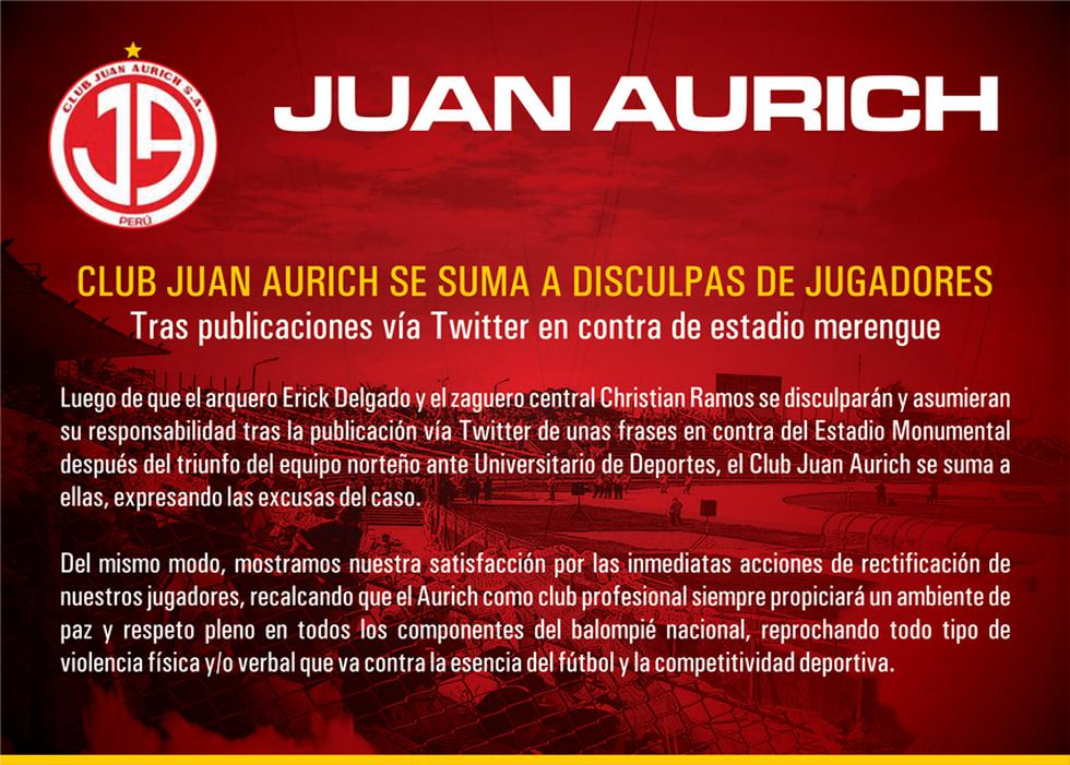 Juan Aurich se disculpó con Universitario por mensajes de jugadores