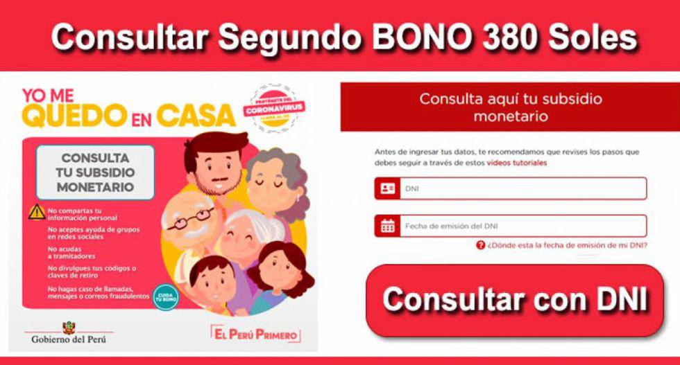 Segundo Bono de 380 soles vía Yo Me Quedo En Casa: Aquí consulta con DNI si eres beneficiario y cómo, dónde y cuándo cobrarlo
