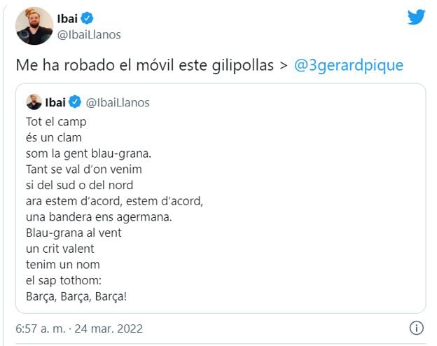 Ibai Llanos asustó a sus seguidores por publicar el himno de Barcelona.