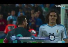 Argentina vs. Uruguay: Lionel Messi y Cavani protagonizaron fuerte pelea al final del primer tiempo de amistoso internacional | VIDEO