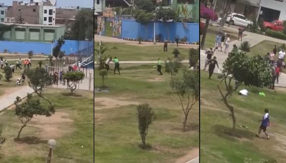 La Policía trató de explicar lo ocurrido en el parque Aeropuerto, en el Callao. (Capturas de video de Facebook)