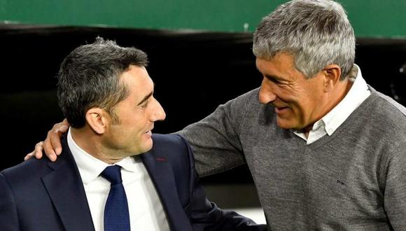 Ernesto Valverde se fue del Barcelona y saludó a Quique Setién, el nuevo entrenador. (Foto: EFE)