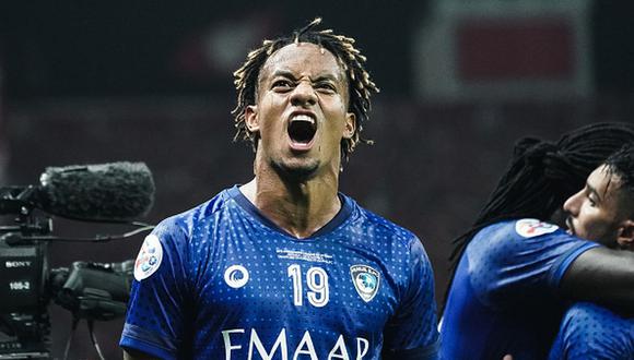 SAITAMA, JAPAN - NOVEMBER 24: Andre Carrillo of Al Hilal reacts after the goal from Salem Aldawsari during the AFC Champions League Final second leg match between Urawa Red Diamonds and Al Hilal at Saitama Stadium on November 24, 2019 in Saitama, Japan. (Photo by Lampson Yip - Clicks Images/Getty Images)
