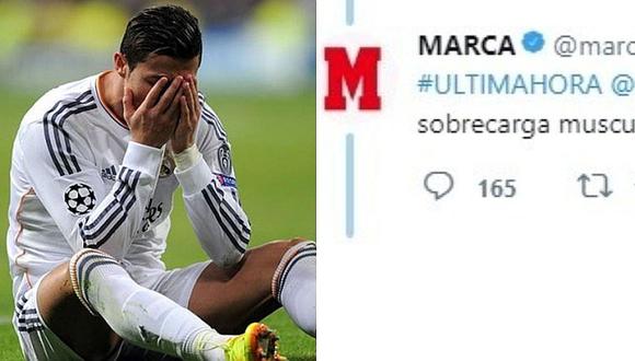 El tuit de diario Marca que anuncia baja de Cristiano Ronaldo ante PSG