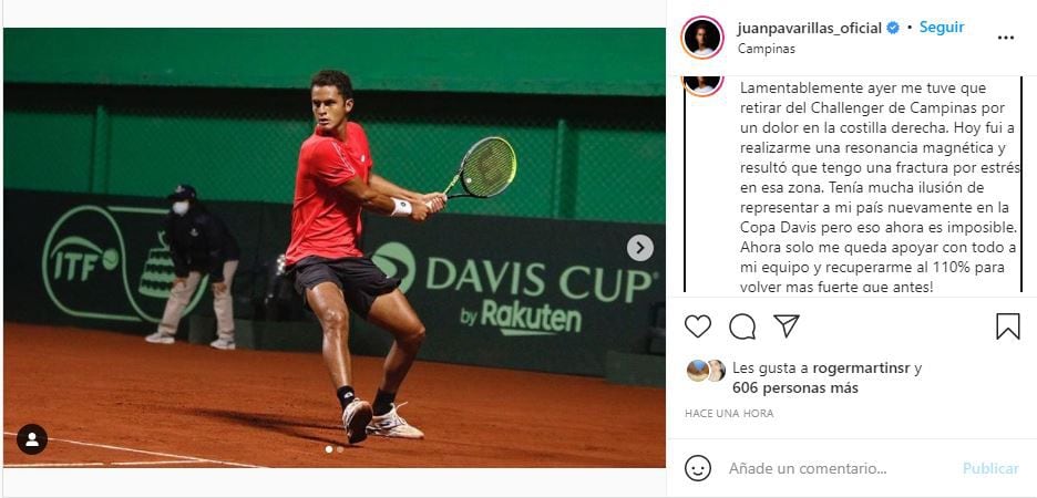 Juan Pablo Varillas lamentó quedar fuera de la Copa Davis. (Foto: IG Juan Pablo Varillas)
