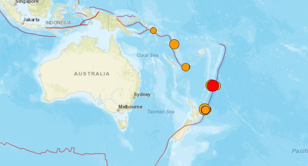 Alerta de tsunami por un sismo de magnitud 8 cerca de Nueva Zelanda. (Captura de pantalla/USGS).
