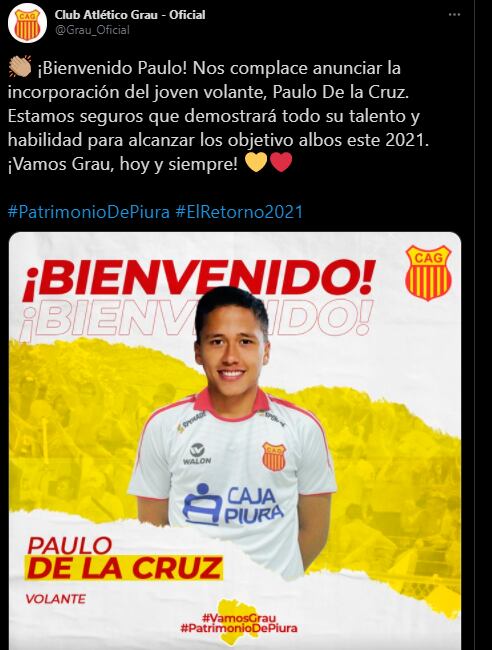 De la Cruz anunciado como refuerzo de Atlético Grau (Captura)
