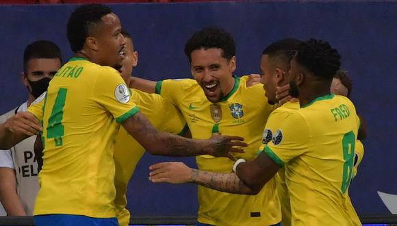 Marquinhos anotó el primer gol del partido para el triunfo de Brasil ante Venezuela por Copa América 2021. (Foto: AFP)