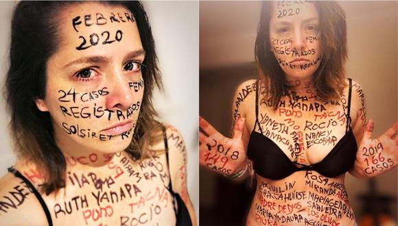 Yidda Eslava escribió en todo su cuerpo el nombre de las 24 víctimas de feminicidio de este año. (Foto: Instagram)