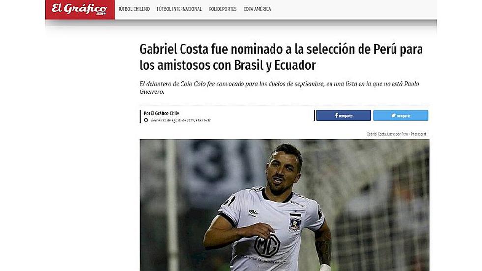 Selección peruana | Así reaccionó la prensa chilena tras la convocatoria de Gabriel Costa a la 'bicolor' | FOTOS