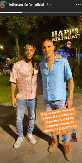 Jefferson Farfán y su efusivo saludo a Paolo Guerrero por su cumpleaños. (Foto: Captura de Instagram)
