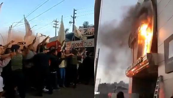 Universitario | Concentración de la U sufrió incendio tras banderazo de hinchas en Trujillo | VIDEO