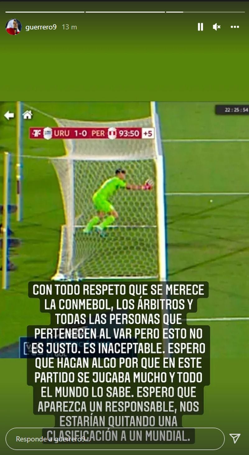 Paolo Guerrero y el mensaje tras la polémica en el Perú vs. Uruguay en Montevideo. (Captura: Instagram)