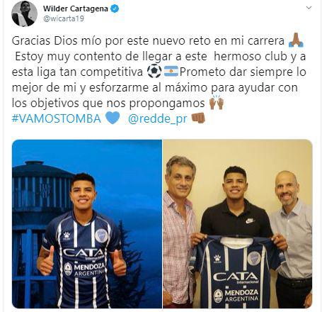 El mensaje que compartió Wilder Cartagena en su cuenta de Twitter.