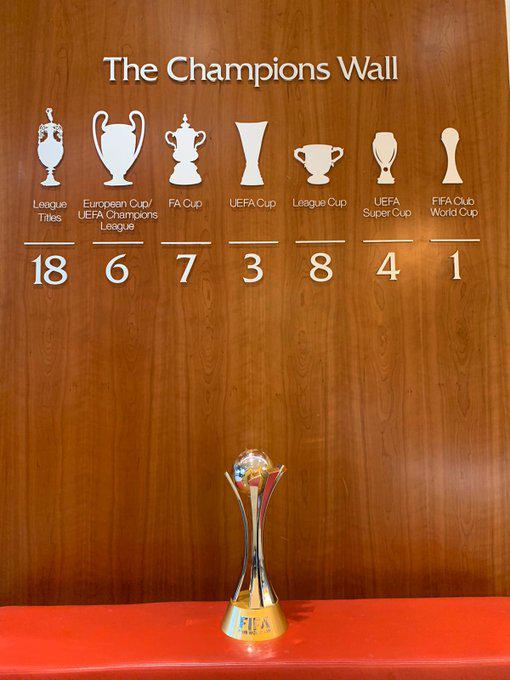 Así luce el 'Champions Wall' de Liverpool con el Mundial de Clubes. (Foto: Liverpool)
