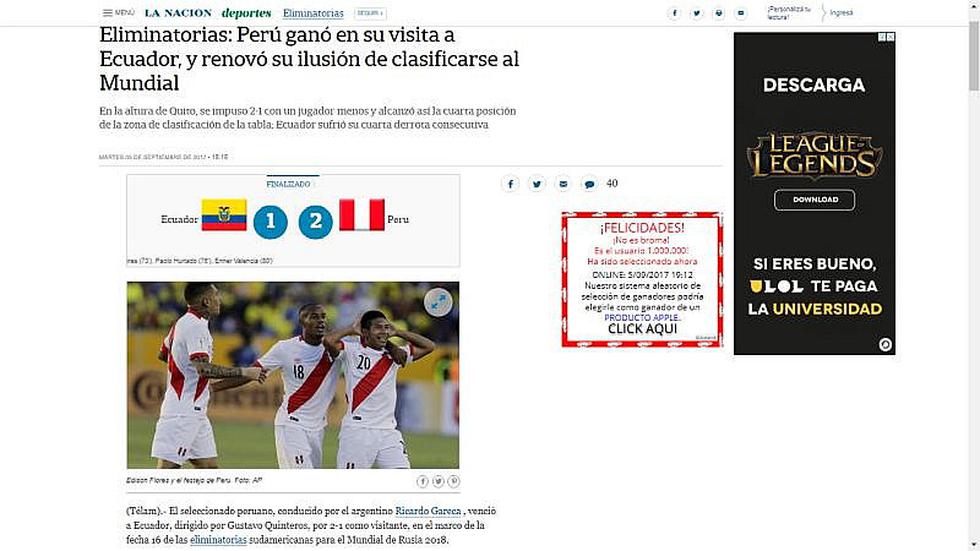 Selección peruana: Así informó prensa mundial el triunfo ante Ecuador