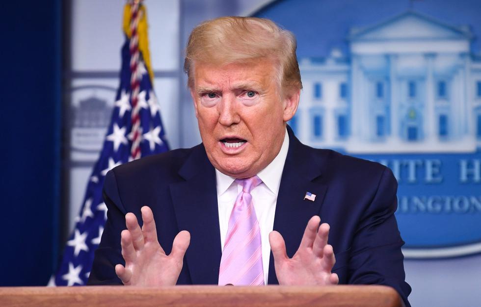 Donald Trump durante una conferencia de prensa sobre el coronavirus en Estados Unidos. (Kevin Dietsch/UPI/Bloomberg).
