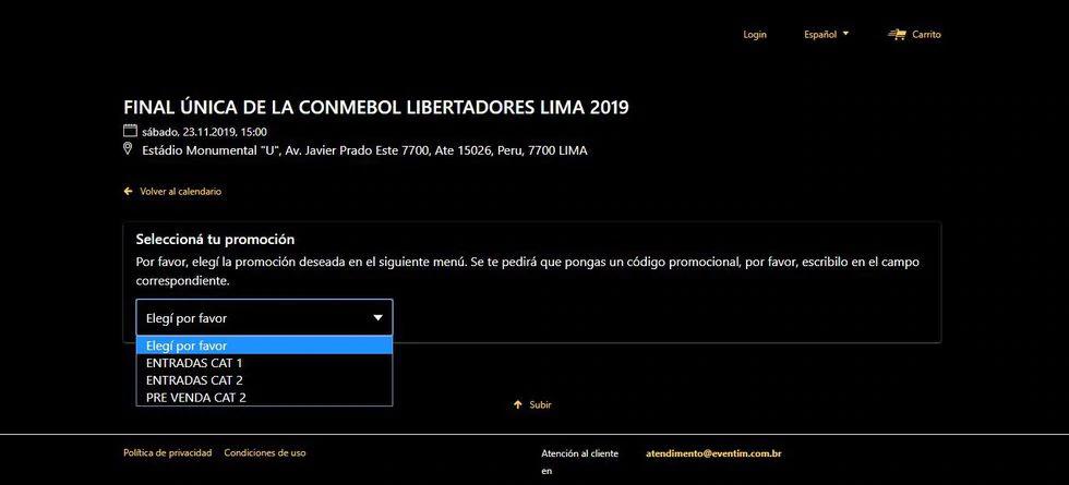 El paso a paso para comprar las entradas de la final de la Copa Libertadores 2019 entre River y Flamengo. (Captura: Copa Libertadores)