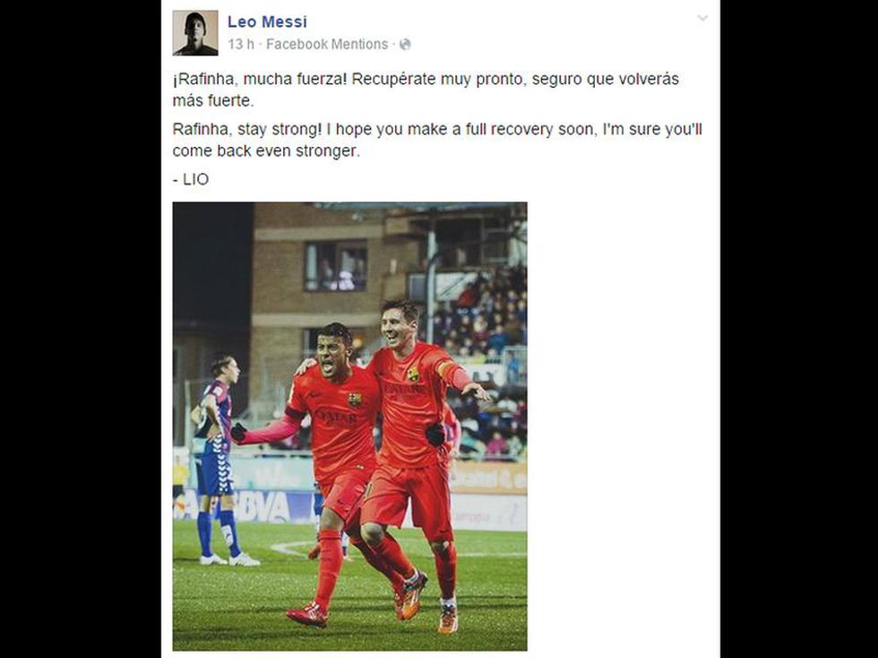 Barcelona: Lionel Messi le envía mensaje solidario a Rafinha tras lesión [FOTOS]