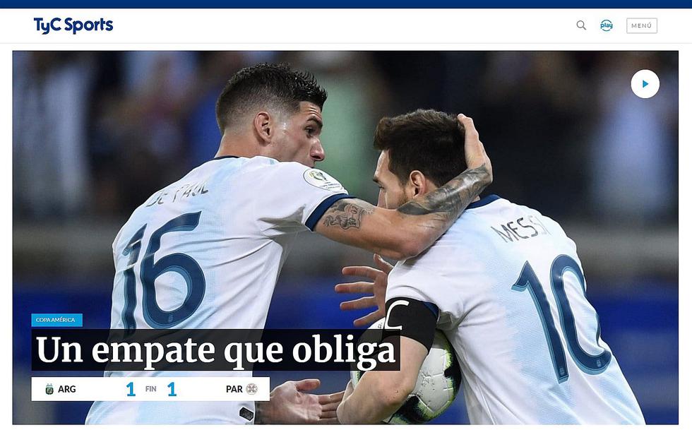 Así informó la prensa argentina tras el empate ante Paraguay que los hace sufrir en la Copa América 2019