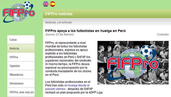 FIFpro apoya a la Agremiación de futbolistas peruanos 