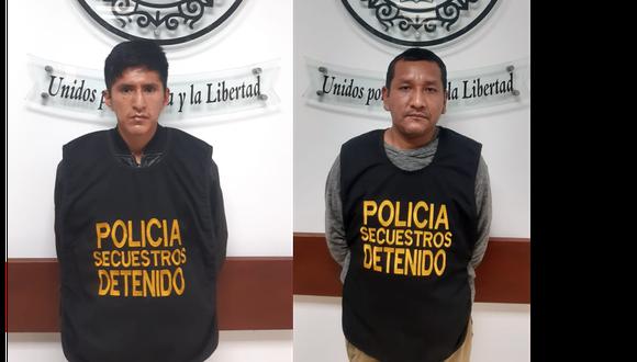 Los detenidos Luis Rivera Leon (29) alias ‘Mañuco’ y Rubén Ccoillo (38) alías “Milkito” son investigados en la Dirincri. (Foto: PNP)
