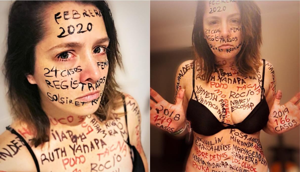 Yidda Eslava escribió en todo su cuerpo el nombre de las 24 víctimas de feminicidio de este año. (Foto: Instagram)