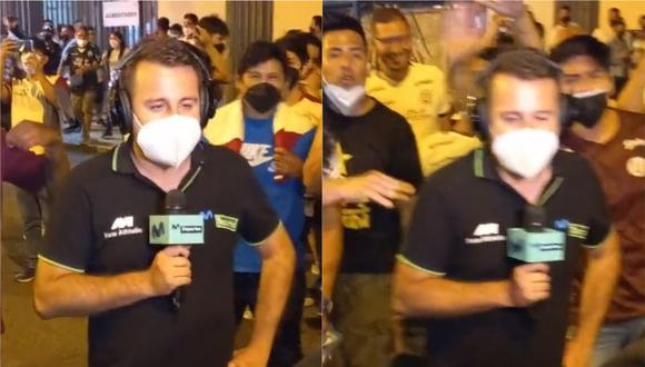 En redes sociales compartieron un vídeo en el que se le ve a un grupo de barristas de Universitario hostigar a un periodista de Movistar Deportes mientras lanzan insultos contra Gol Perú.