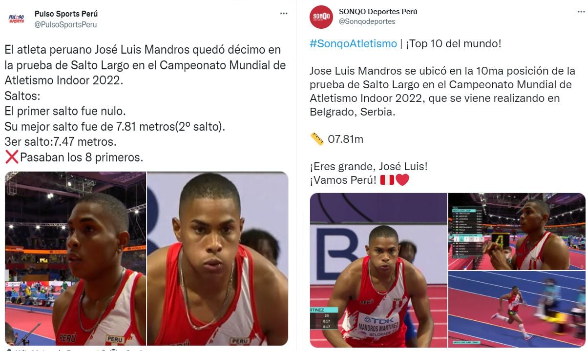 El atleta peruano se ubicó en el puesto 10 de la prueba de salto largo en el Campeonato Mundial de Atletismo Indoor 2022.