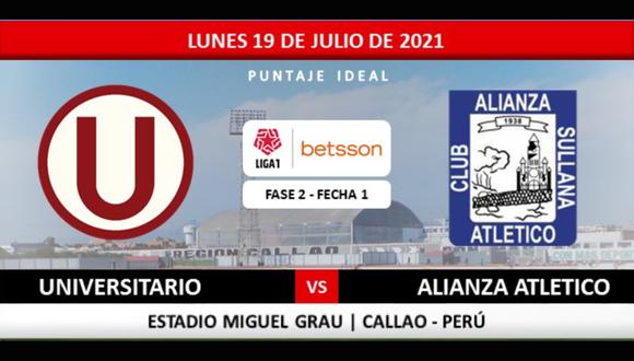 Universitario vs. Alianza Atlético se enfrentan por la jornada 1 de la fase 2 de Liga 1 en el estadio Miguel Grau del Callao. Sigue el MINUTO A MINUTO del partido.