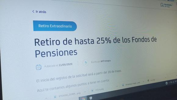 AFP Integra retiro 25%: Desde este lunes 18 de mayo se dará inicio a la presentación de solicitudes de desembolso
