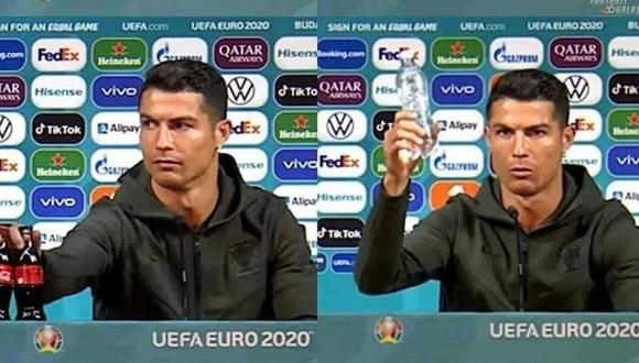 Cristiano Ronaldo retiró las botellas de Coca Cola y las cambió por agua previo al Portugal vs. Hungría. (Captura: Eurocopa)