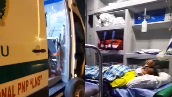 La ambulancia que se muestra en los videos pertenece al hospital central de la PNP ubicado en Jesús María. (Capturas de video)