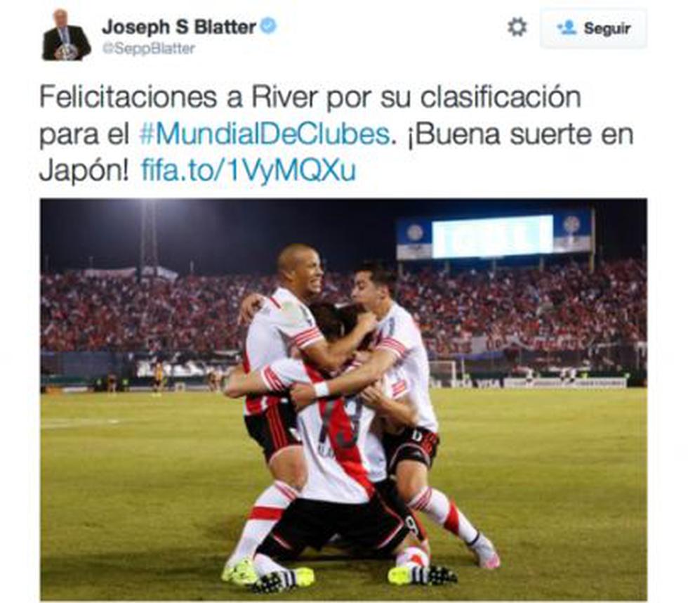 River Plate: Joseph Blatter envió caluroso mensaje por su pase al Mundial de Clubes 