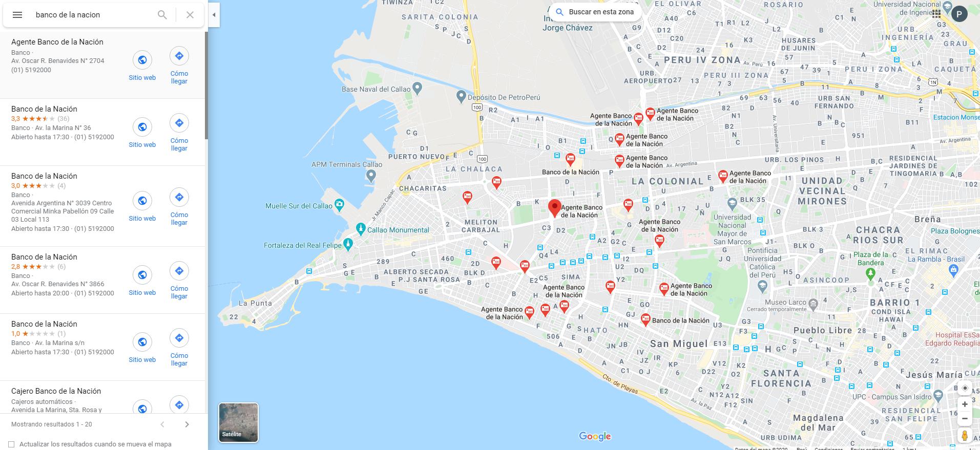Google Maps te indica dónde se ubican las agencias y su horario de atención