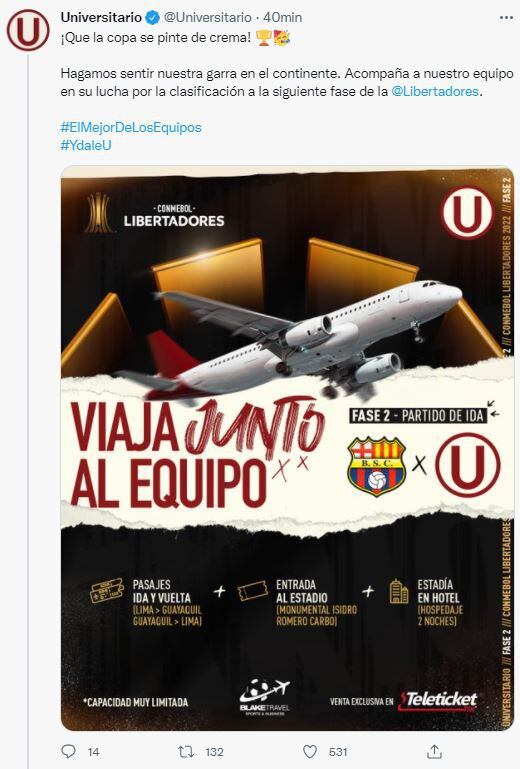 Universitario anunció promoción para que sus hinchas asistan al partido ante Barcelona SC.