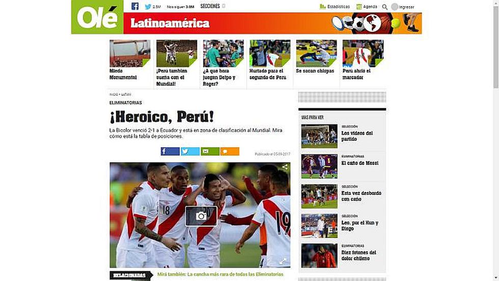Selección peruana: Así informó prensa mundial el triunfo ante Ecuador